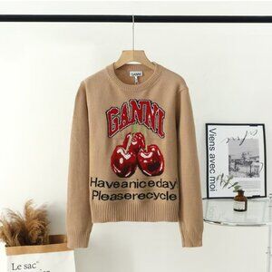 Ganni Women's White Wool Crewneck Sweater